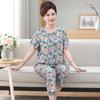 Pijama para madres de mediana edad y mayores, con estampado digital, pantalones de manga corta, tejido de algodón sintético, ropa de casa, conjunto de cárdigan con botones florales