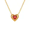 Colar de Coração de Aço Titânio da Moda para Mulheres, Versátil Estilo Coreano Estilo Ins Cristal Rosa Zircônia Colorida Banhado a Ouro Corrente de Clavícula Dourada