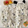 Pijama de manga corta con estampado completo de crayones de dibujos animados para mujer, verano, dulce, lindo, ropa de casa, tres piezas, foto real, venta al por mayor