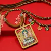 Exquisito thangka pintado a mano con pintura dorada, collar thangka rojo de Tíbet con las ocho deidades guardianas del zodíaco, incluyendo Vairocana, Samantabhadra y Manjushri