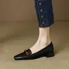Couro Macio por Dentro e por Fora Sapatos de Couro Macio Retrô Bico Quadrado Pequeno Sapatos de Salto Médio Salto Grosso Outono Novos Sapatos de Couro Macio Femininos Sapatos Femininos