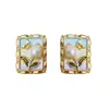 Pendientes de Flor de Perla de Agua Dulce Natural con Goteo de Aceite Esmaltado Estilo Mid-Century Vintage Pendientes Retro Literarios de Gama Alta