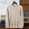 Suéter de cachemira para hombre de cuello alto medio, tejido de punto color liso business casual, corte holgado, engrosado, suéter cálido para capa base