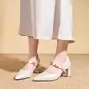 Saltos Altos Femininos 2026 Primavera Novo Estilo Tira Única com Fivela Elegante Estilo Fada Bico Fino Baixo Salto Bloco Scarpins