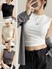 Camisola Blanca Pequeña de Algodón Puro para Mujer Verano Ropa Exterior Cubriente Paramilis Chaleco sin Mangas Base Interior Top Antirozaduras