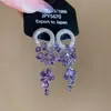 Brincos de Franja Flor de Zircônia Agulha de Prata, Luxo Acessível e Brincos de Alta Qualidade, Brincos Modernos e Exquisitos com Design de Nicho