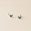 Nalan Pie Plata 999 Exquisitos Simples Pequeños Lindos Mori Elegantes Aretes de Hilo de Mariposa Azul M06204