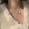 Colar de Aço Titânio para Mulheres com Contas de Calcedônia Preta e Corrente Clavicular de Pérola, Estilo Minimalista de Verão de Alto Nível, Corrente de Pescoço Nicho de Luxo Leve