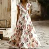 Comercio Exterior Transfronterizo Europeo y Americano Tallas Grandes Nuevo Estilo Verano 2026 Elegante Sencillo Cuello en V Estampado Cintura Ajustada Vestido de Longitud Media
