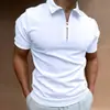 Camisa Polo de Verano para Hombre de Comercio Exterior Transfronterizo Color Sólido Manga Corta Cuello Solapa Camiseta Casual con Cremallera Ropa de Hombre Europea y Americana Verano