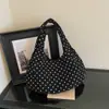 Bolsa tote de poá, estilo despojado, de grande capacidade, para mulheres, perfeita para o outono, com design retrô em veludo cotelê, versátil e estilosa, podendo ser carregada como bolsa de ombro ou sacola de braço.