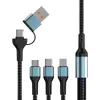 Cabo de Dados 3 em 1 Preto e Cinza Trançado 100W Carregamento Super Rápido 6A Cabo para Celular Type-C Cabo de Carregamento Rápido Pd