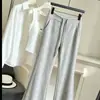 Calças de perna larga de alta qualidade para mulheres, novo estilo outono e inverno, cintura alta, emagrecedoras, perna reta, cordão, levemente alargadas, cinza cânhamo, calças de perna larga