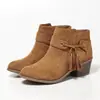 Botas western de tacón grueso con cordones y encaje de borlas, las más vendidas en Europa y América, versátiles para el uso diario, nuevas botas cortas de cuero de corte bajo para mujer