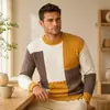 Recomendação popular: Suéter moderno com gola redonda e patchwork multicolorido, a fábrica pode bordar, suéter de tricô masculino