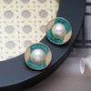 Nuevos Pendientes Chinoiserie para Mujer, Perlas Retro Vintage, Pendientes Redondos Elegantes de Alta Gama, Pendientes Elegantes de Nicho