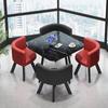 Exposição online de mesa e cadeira criativas para negociação e recepção, mesa e cadeira para loja, mesa e cadeira de jantar redondas com imitação de mármore