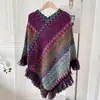 Chal de estilo étnico para primavera y otoño, suéter de punto con borlas de mohair, abrigo, chal largo cálido para mujer
