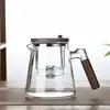 Revestimiento de Vidrio Completo Asa Lateral Nogal Separación de Agua de Té Filtro Taza de Té Cafetera Doméstica Taza Elegante Tetera