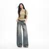 Jeans Laranja Infantil Estilo Americano Resistente Lavado de Cintura Baixa Flare para Mulheres, Caimento Solto, Emagrecedor, Cobre o Quadril, Calça Boca de Sino Estilosa e Versátil.