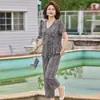 Conjunto Elegante de Verão para Mãe, Slimming, Novo da Moda 2026, Conjunto de Duas Peças com Top de Manga Curta para Mulheres de Meia-Idade