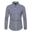 Camisa masculina de comércio exterior transfronteiriço, camisa de manga comprida, camisa casual masculina, camisa masculina listrada de fibra de poliéster