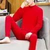 Traje de ropa interior térmica de terciopelo de doble cara con cuello alto medio y forro polar de año de nacimiento rojo