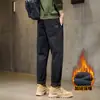 Calça Jeans Masculina de Lã Solta Reta 2024 Nova Tendência Preta Versátil Stretch Calça Casual Masculina