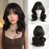 Peluca corta rizada ondulada de color marrón para mujer, estilo europeo y americano, con flequillo, adecuada para uso diario, voluminosa, resistente al calor, longitud hasta el hombro, 14 pulgadas