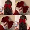 Pinza de Resorte con Lazo de Terciopelo Estilo Navideño Pasador Decorativo con Perla y Pedrería Pinza para el Cabello Dulce de Princesa Tocado de Novia