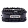 Pulseira retrô de couro bovino tecida à mão direto da fábrica diy combinação de quatro peças acreditar joias masculinas atacado