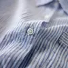 Camisa de Verano 2026 Nueva Elegante de Rayas Azules y Blancas con Cuello de Solapa, de Botones, Manga Corta para Mujer, Corte Ajustado y Versátil