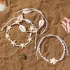 Estilo Boho Resort de Playa Carcasa Natural Cuerda Trenzada Blanca Pulsera Ajustable para Mujer Juego de Tres Piezas