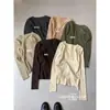 ULOUR/U - Outono/Inverno Estilo Coreano Renda Patchwork Design Versátil Emagrecedor Decote V Manga Longa Tricô 1110
