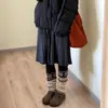 Falda Midi Plisada de Punto Suave para Mujer Petite, Invierno Cintura Elástica Versátil Adelgazante Línea A