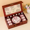Juego de regalo de cuenco y plato de cerámica de rosa roja, cuenco de dote de boda, plato, cuchara, juego completo de recuerdos, vajilla para el hogar, regalo de inauguración de la casa