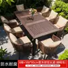 Mesas e Cadeiras de Exterior para Pátio de Villa, Jardim, Terraço, Estilo Lazer, Cadeiras de Rattan Domésticas, Conjunto de Mesa de Madeira Plástica, Mesa e Cadeiras de Rattan Trançado de Exterior