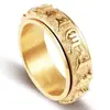 Joia de Aço Inoxidável Anel com Mantra de Seis Palavras e Sutra do Coração para Mulheres e Homens, Moderno e Único, Não Desbota, Anel Giratório para Homens
