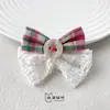 Acessórios de Laço de Tecido Rosa e Verde Xadrez com Pérolas Costuráveis para Bolsas, Sapatos, Chapéus e Roupas DIY