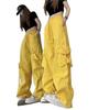 Pantalones Casuales Cargo de Cintura Alta Retro Americanos para Mujer, Sueltos y Versátiles, Elegantes de Pierna Recta Adelgazantes de Pierna Ancha hasta el Piso