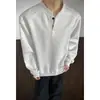 Sudadera de Algodón Pesado con Cuello Henry para Hombre de 360g, Camisa Casual Americana para Capas de Primavera y Otoño, Top de Hombro Regular de Moda