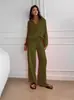 Conjunto de Duas Peças Cardigan de Algodão e Linho com Bolsos na Aba e Calça Wide-Leg - Lançamento Transfronteiriço Europeu e Americano Amazon 2024