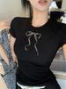 Nueva camiseta retro informal de manga corta con estampado de diamantes y lazo de Spice Girl, top corto ajustado de verano Y2k