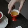 Mi Yan Rojo Coral Copa de Pie Alto Tipo Canción Taza de Té de Cerámica Doméstica Taza para Degustación de Té Taza Maestra Personal No Caliente