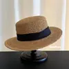 Sombrero de Paja Retro Británico de Ala Plana Estilo Casual Perezoso para Mujer, Sombrero de Sol Versátil para Protección Solar de Verano