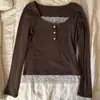 Estilo Europeu e Americano Nova Camiseta Casual Feminina de Renda com Patchwork Falsa de Duas Peças Manga Longa Y2K Garota Picante Ins Slim-Fit