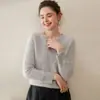 Suéter 100% cachemira pura para mujer, engrosado, cuello redondo, nueva camiseta básica de punto para otoño e invierno, suéter pullover suave y amigable con la piel