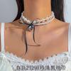 Nuevo collar vintage con colgante de amor de doble capa de perlas y lazo para la cena, cadena para clavícula.