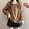 Top de manga larga estilo ladylike 2026 con volantes, diseñado para el trabajo, adelgazante y rejuvenecedor, camisa fina