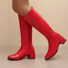 Botas Femininas de Cano Alto, Bico Quadrado em Couro Patente, Salto Grosso, Salto Médio, Zíper Traseiro, Botas Acima do Joelho, Botas de Performance para Pole Dance, Botas de Cano Alto